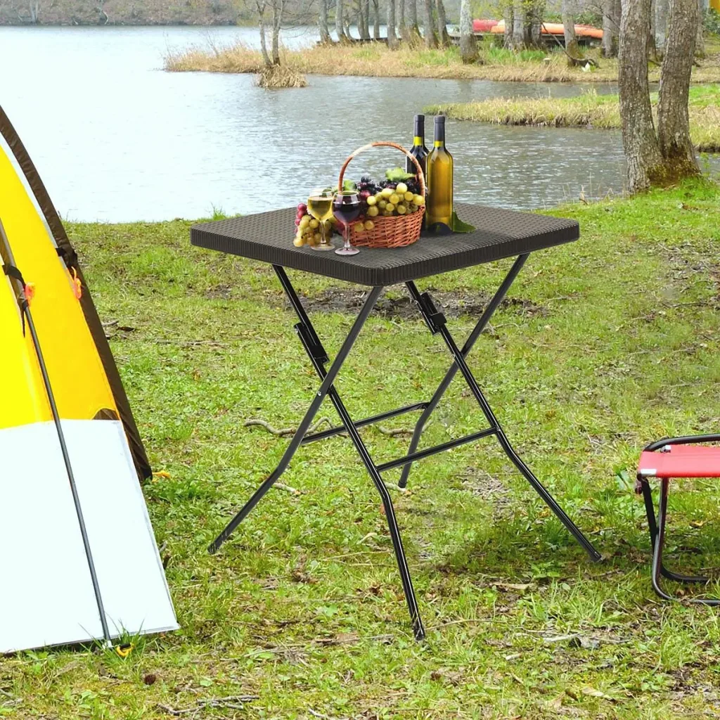 Folding table rattan look - dark brown - 60 x 60 cm