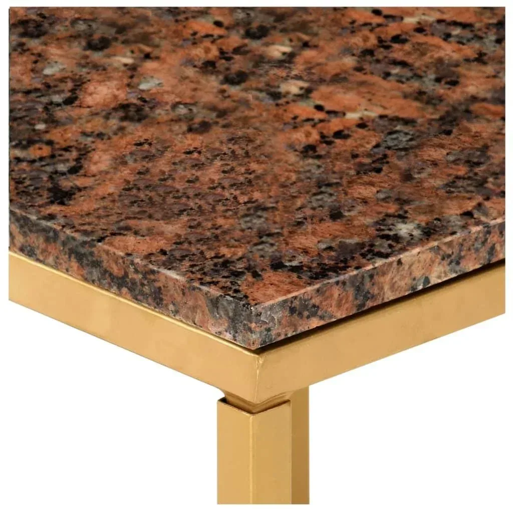 Coffee table 40x40x35 cm real stone with marble texture brown