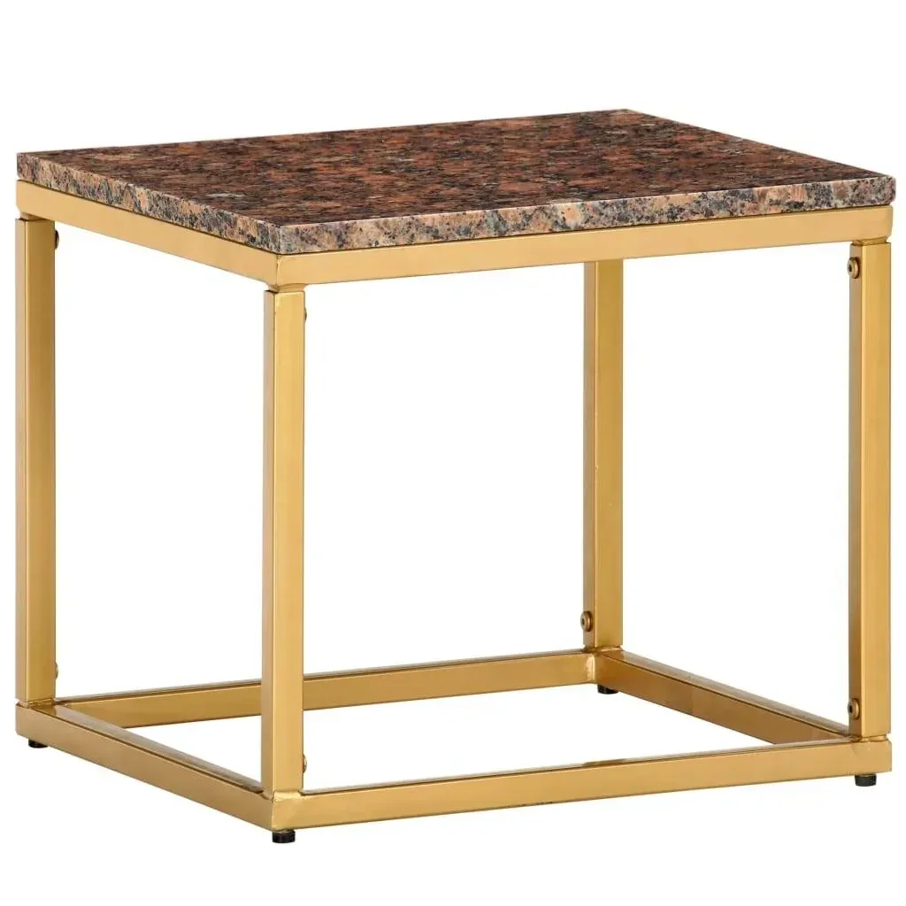 Coffee table 40x40x35 cm real stone with marble texture brown