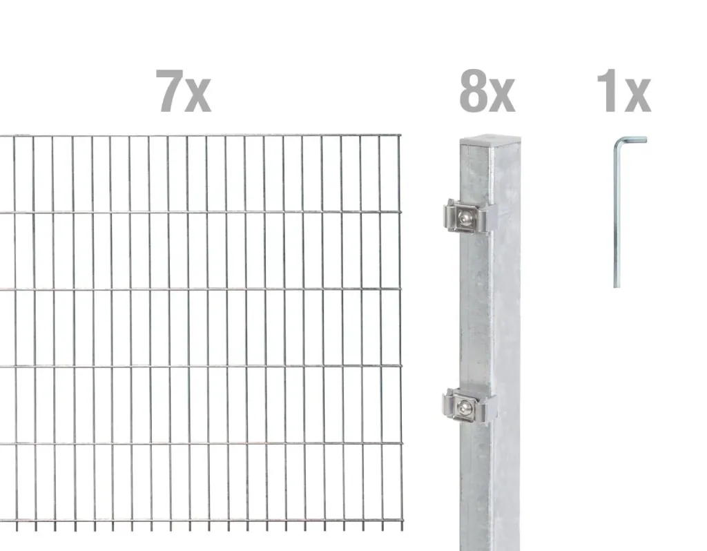 Double rod mesh fence complete set, hot-dip galvanized, height 160 cm, length 14 m