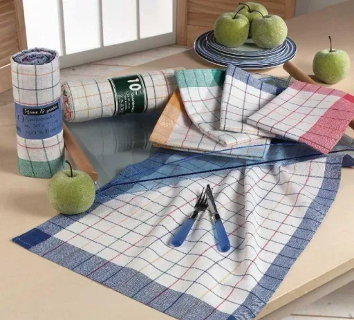 Checked tea towels, dishcloths, set of 10