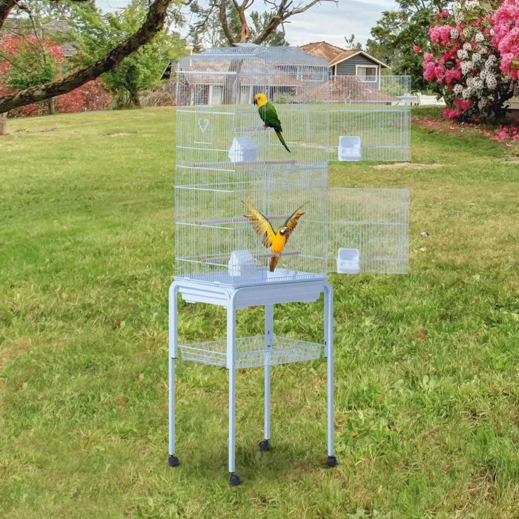 Birdhouse bird cage bird aviary for parrot budgie bird builder with rolling stand white 47.5 x 37 x 153 cm