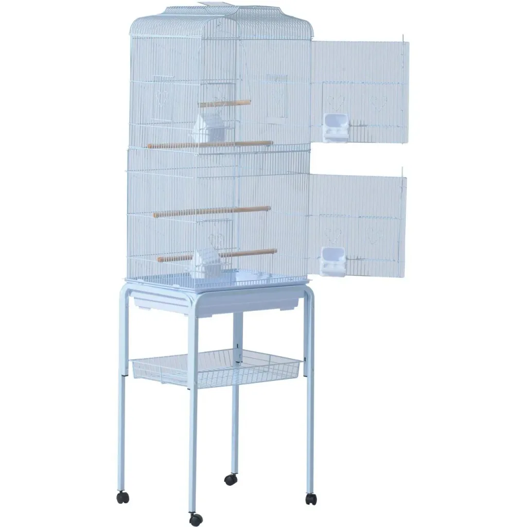 Birdhouse bird cage bird aviary for parrot budgie bird builder with rolling stand white 47.5 x 37 x 153 cm