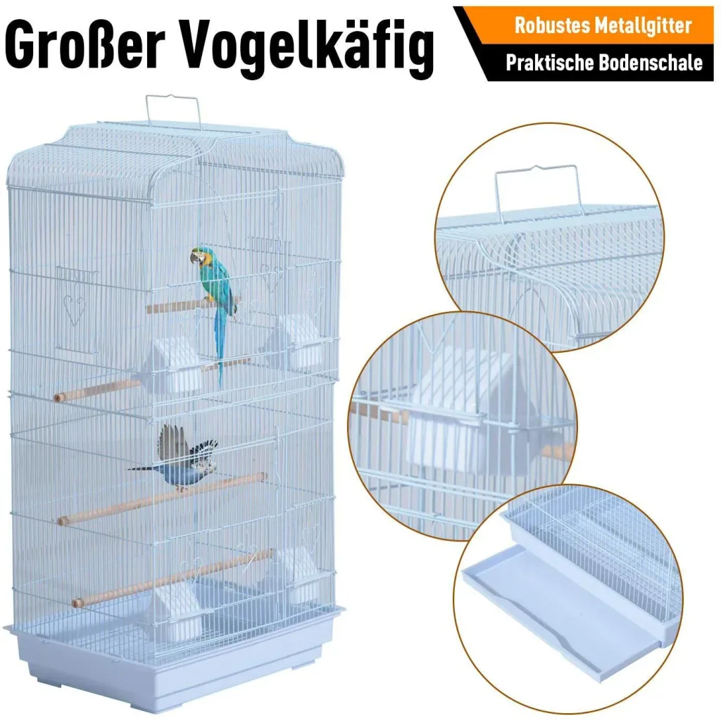 Birdhouse bird cage bird aviary for parrot budgie bird builder with rolling stand white 47.5 x 37 x 153 cm