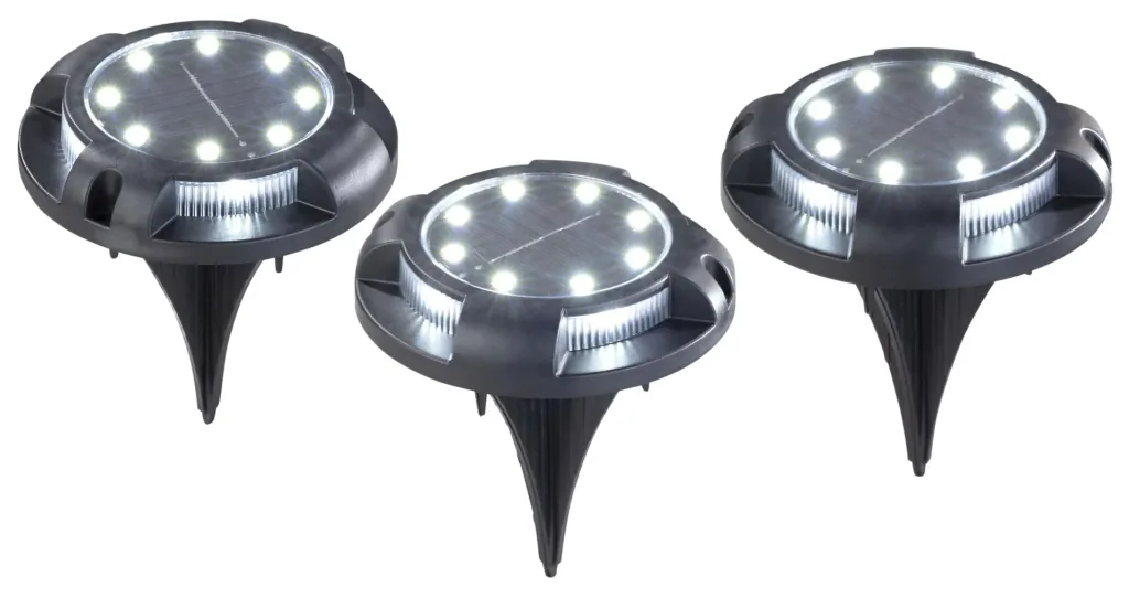 Solar floor lights with 12 LEDs, 8 lumens, set of 3