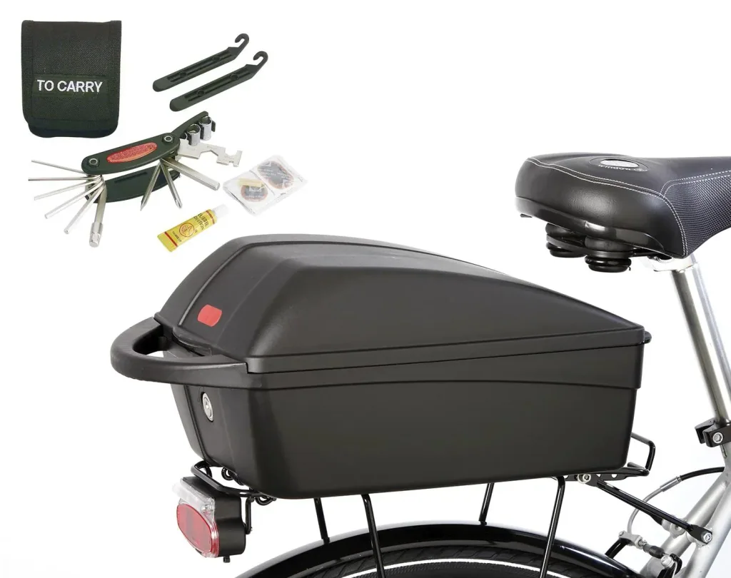 Bicycle luggage box, lockable, with reflector