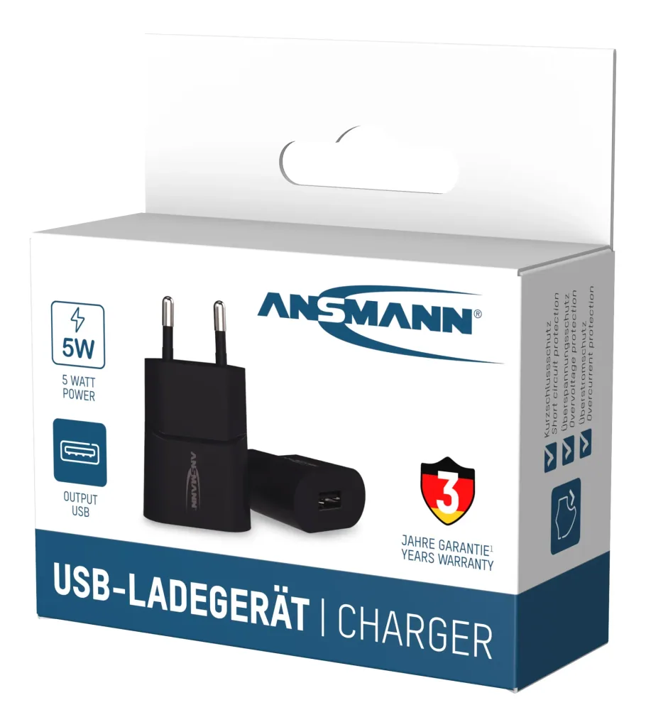 Thuislader HC105 – 5W USB-voedingsadapter, 1x USB-poort, 5V DC, zwart