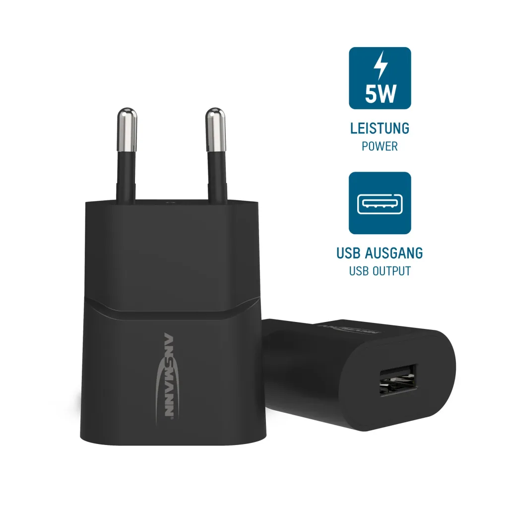 Thuislader HC105 – 5W USB-voedingsadapter, 1x USB-poort, 5V DC, zwart