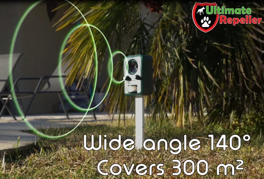 Solar universal animal deterrent with ultrasound & flash light