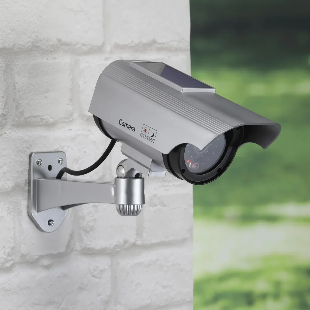 Solar security camera dummy with LED
