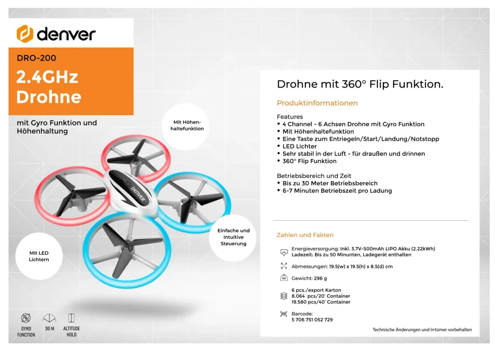 Drone 17 cm, 4 channel with gyroscope and LED light