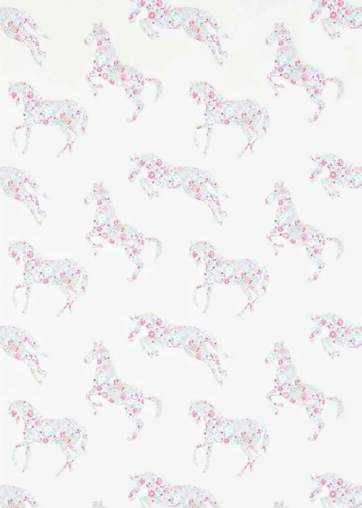 Little Sanderson Abracazoo behang bloemen paarden crème lichtblauw roze