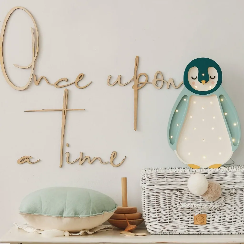 Little Lights kinder nachtlampje Pinguïn, 100% natuurlijk grenen, kleur: turkooisgroen