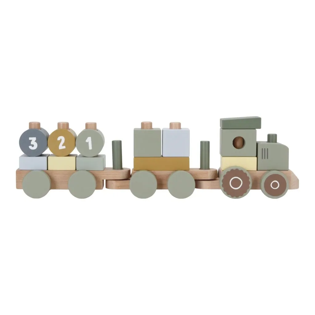 Little Dutch Houten treinbaan, speelgoedtrein met stapelvormen Little Farm, 44x12,5x7,8 cm