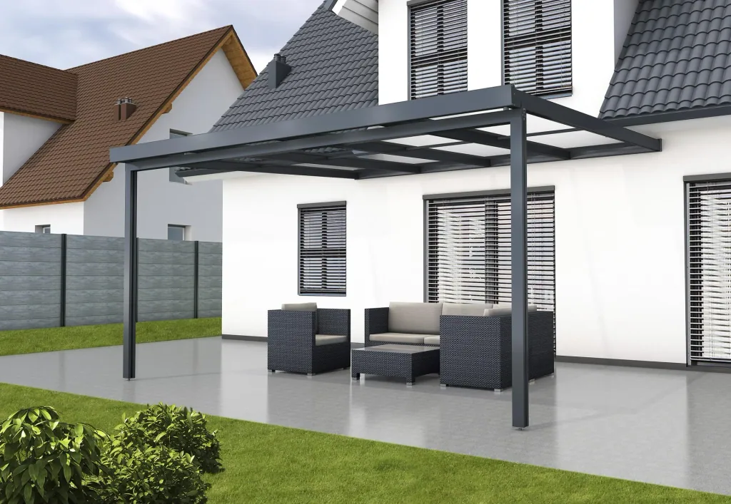 Patio roof Premium, anthracite, 4102 x 4060 mm - Polycarbonate multi-wall sheets 16 mm, white striped
