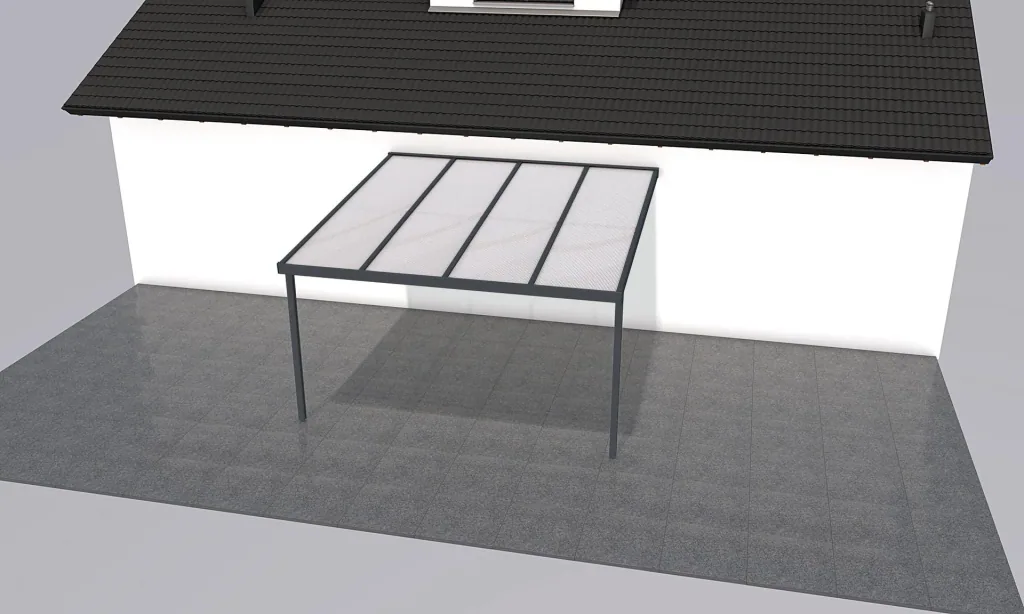 Patio roof Premium, anthracite, 4102 x 4060 mm - Polycarbonate multi-wall sheets 16 mm, white striped