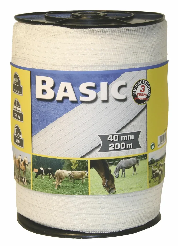 Electric fence tape Basic Line, 200 m, 40 mm, white