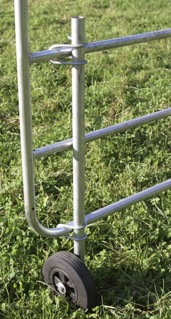 Support wheel for adjustable pasture gates