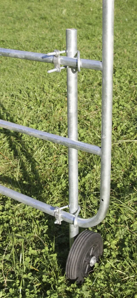 Support wheel for adjustable pasture gates