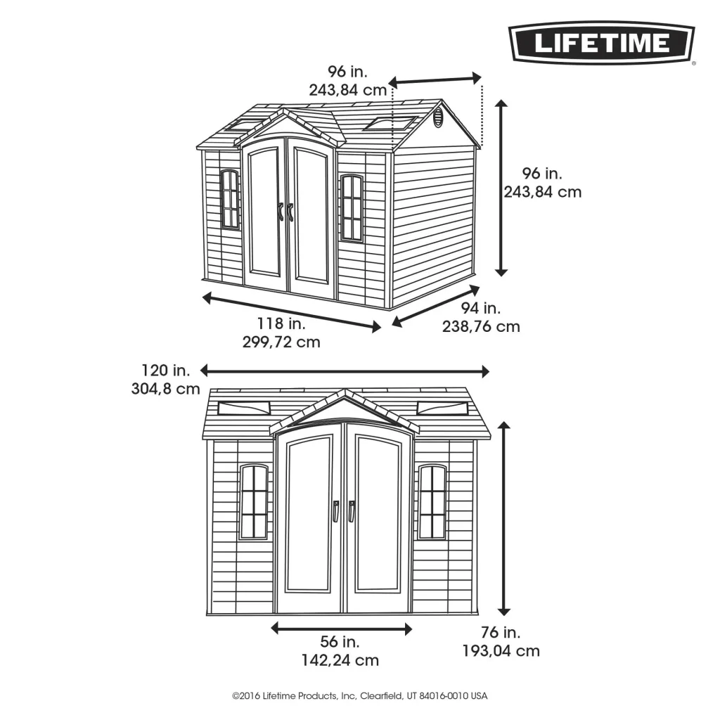 Lifetime Tuinhuis Sky 304,8×243,8×243,8 cm Lichtgrijs – 4 dakramen, staalversterkt