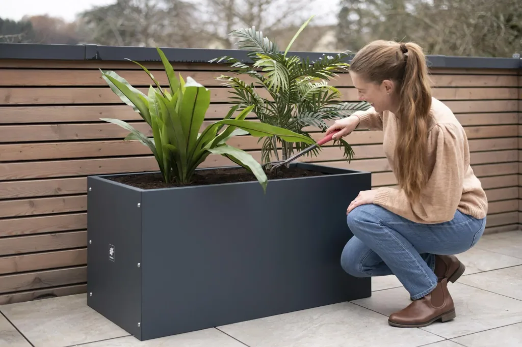 Herstera Garden Plantenbak Cube 150 × 50 × 50 cm Antraciet – Stalen plantenbak & verhoogde moestuinbak