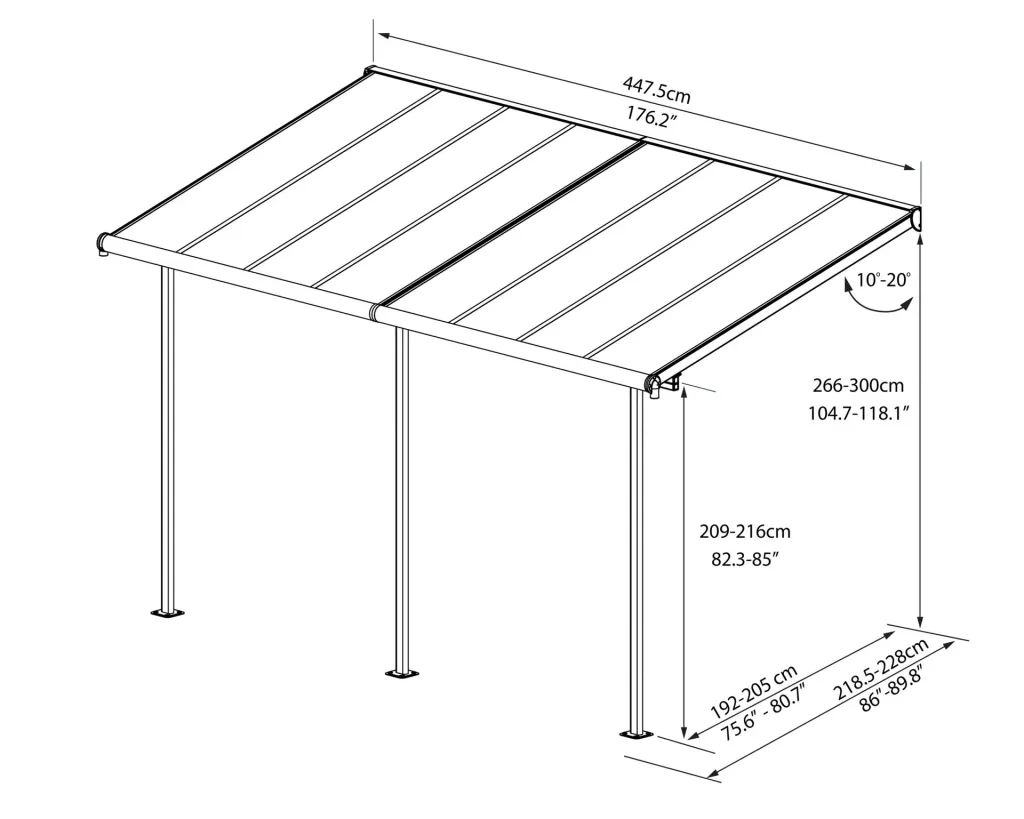 Palram Sierra Terrasoverkapping 447 × 228 cm Wit – Aluminium met 6 mm polycarbonaat
