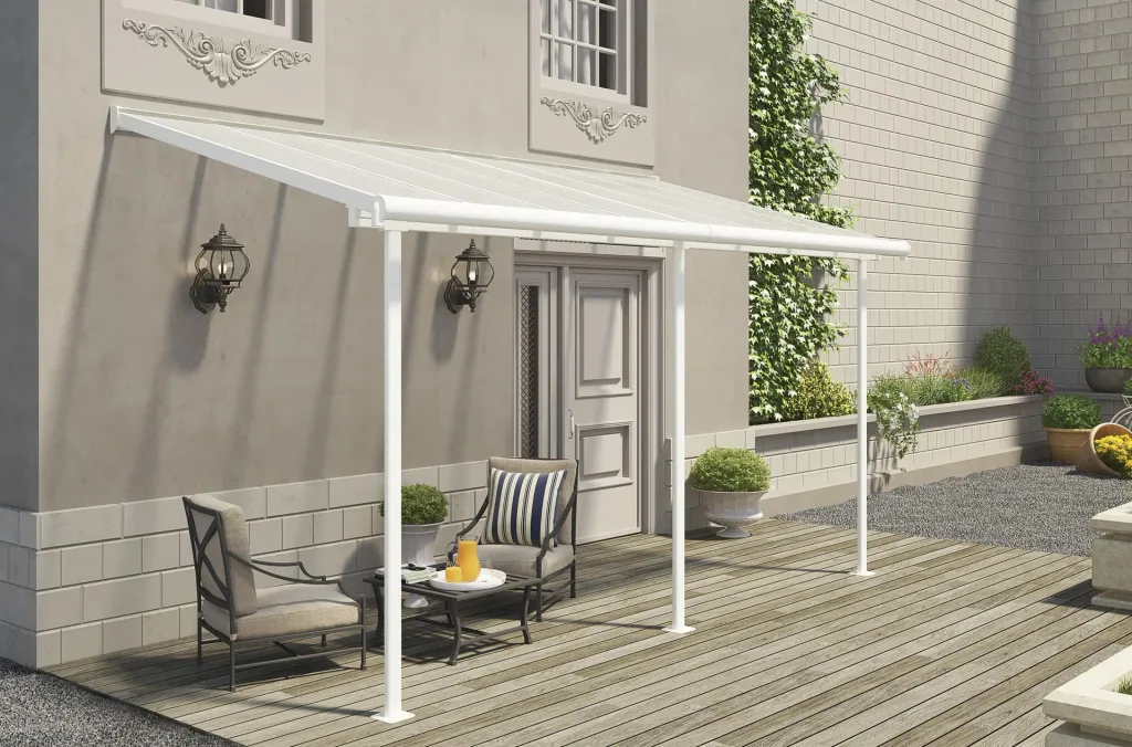Palram Sierra Terrasoverkapping 447 × 228 cm Wit – Aluminium met 6 mm polycarbonaat