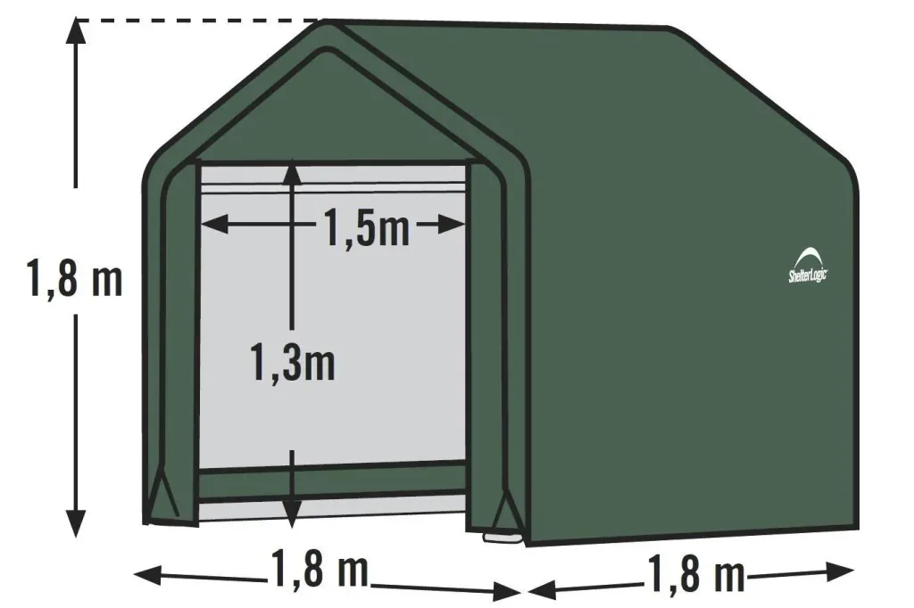 Folieschuurtje / Tentgarage 1,8 × 1,8 m groen – weerbestendig PE-zeil, 3,24 m²