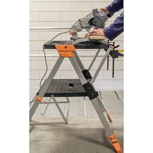 TRANSFORM A MULTIFUNCTIONAL WORKBENCH AND STEP LADDER INTO ONE UNIT