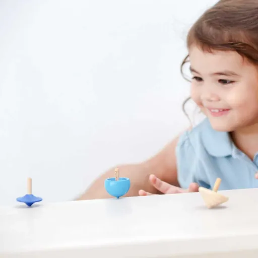 Plan Toys kinderen tol set hout blauw