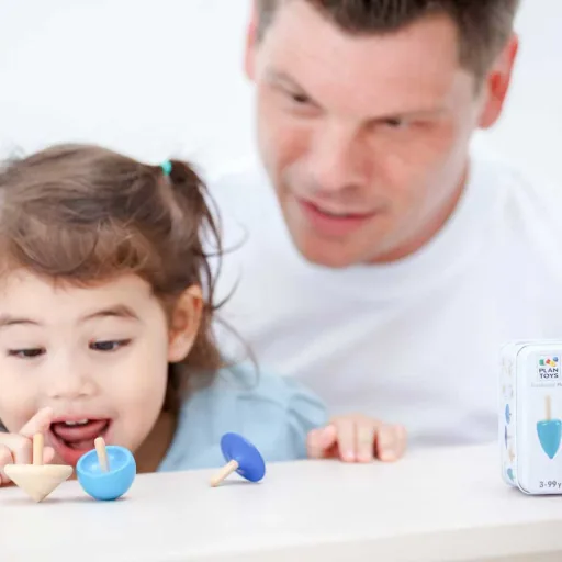 Plan Toys kinderen tol set hout blauw