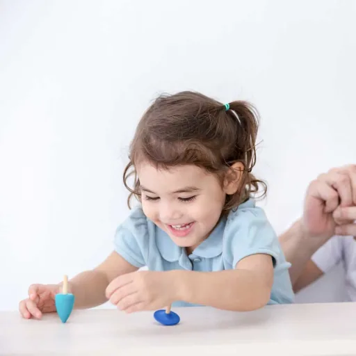 Plan Toys kinderen tol set hout blauw
