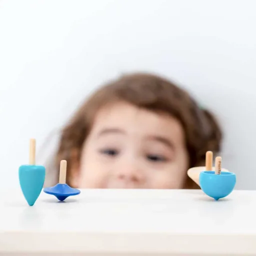 Plan Toys kinderen tol set hout blauw