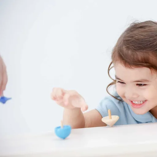 Plan Toys kinderen tol set hout blauw
