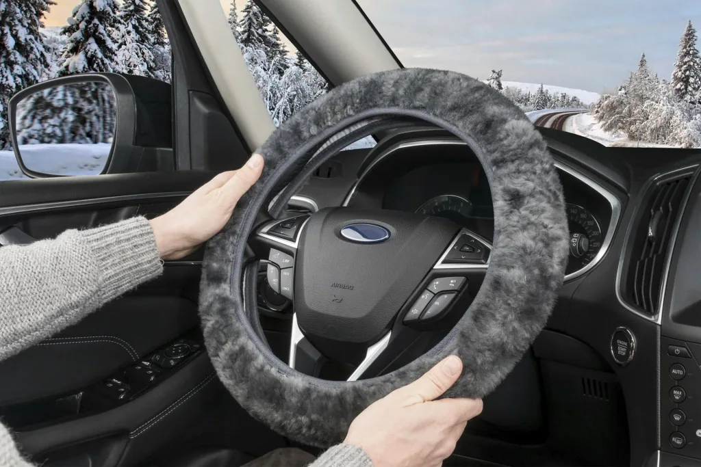 Lambskin steering wheel cover - steering wheel protector in anthracite
