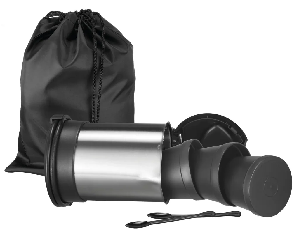 0.5 L stainless steel kettle, 7-piece set - with 2 drinking cups, coffee spoon and double compartment container