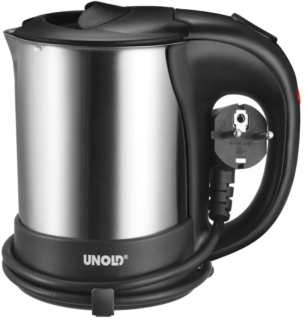 0.5 L stainless steel kettle, 7-piece set - with 2 drinking cups, coffee spoon and double compartment container