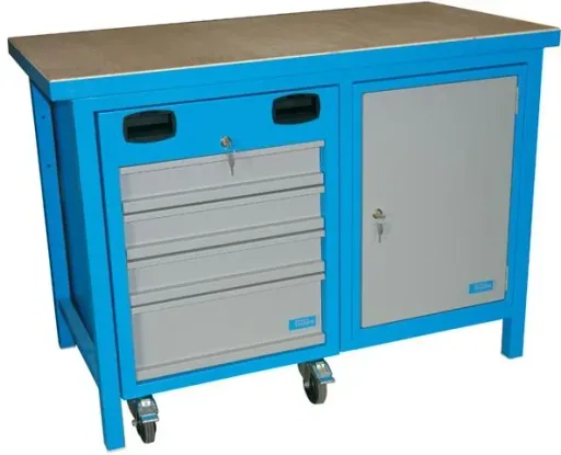 Werkbank 1200 SLT MULTI met deur en onderrolcontainer, vergrendelbaar