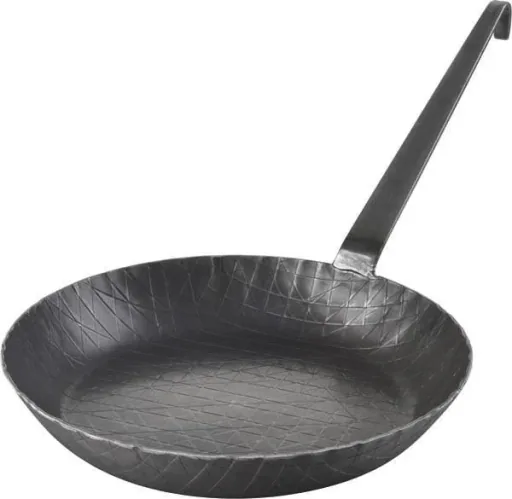 Wrought iron frying pan, with high rim and hooked handle, Ø 24 x 4 cm