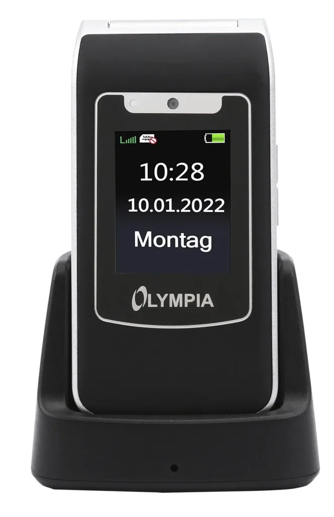 Large-button flip phone 4G with emergency call button, USB-C port, black