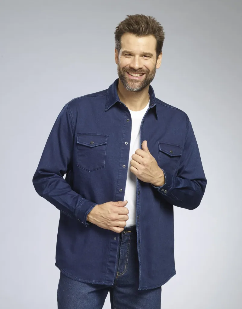 Denim shirt, color denim blue, size M