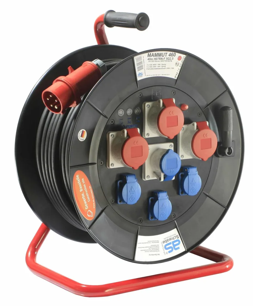 Professional drum Mammut 460 Version 2, 40m, 3 sockets 230V, 3+1-CEE sockets, with carrying and base frame