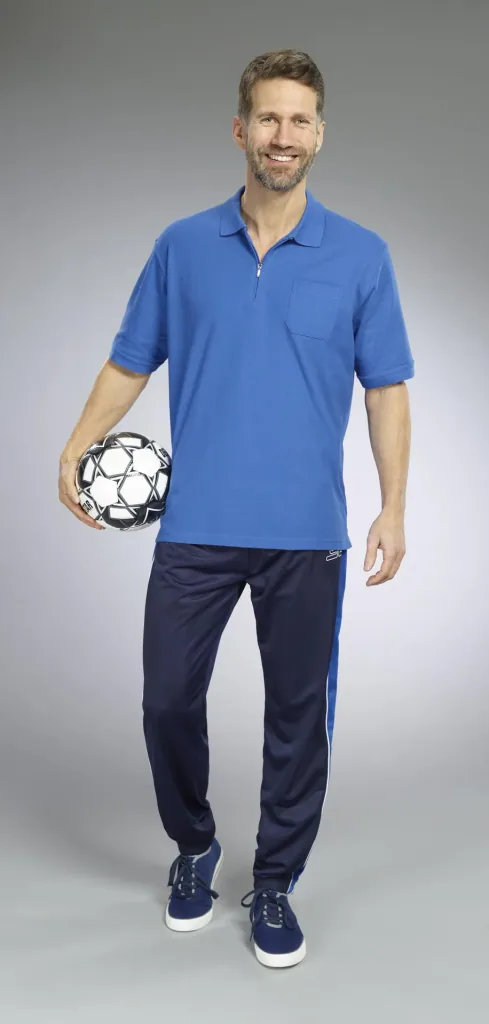 Polo shirt with zip, azure blue, size L