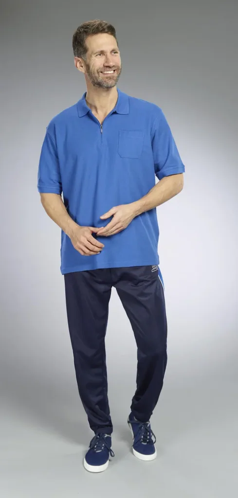 Polo shirt with zip, azure blue, size L