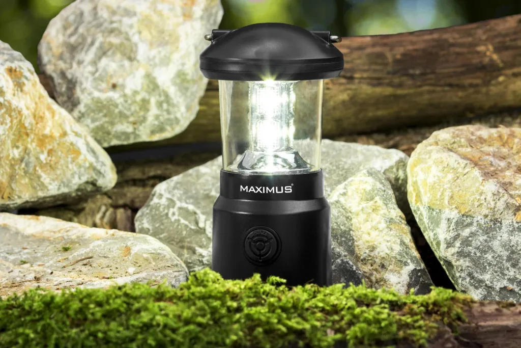 LED camping light with suspension and 2 brightness levels