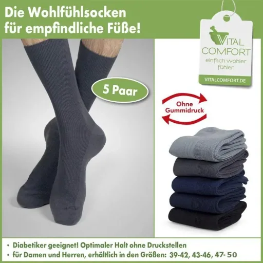 Comfortable socks, dark assorted, size 47 - 50, 5 pairs