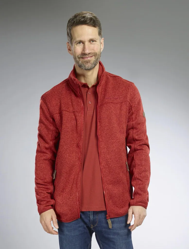 Cardigan with zipper, color red/melange, size L