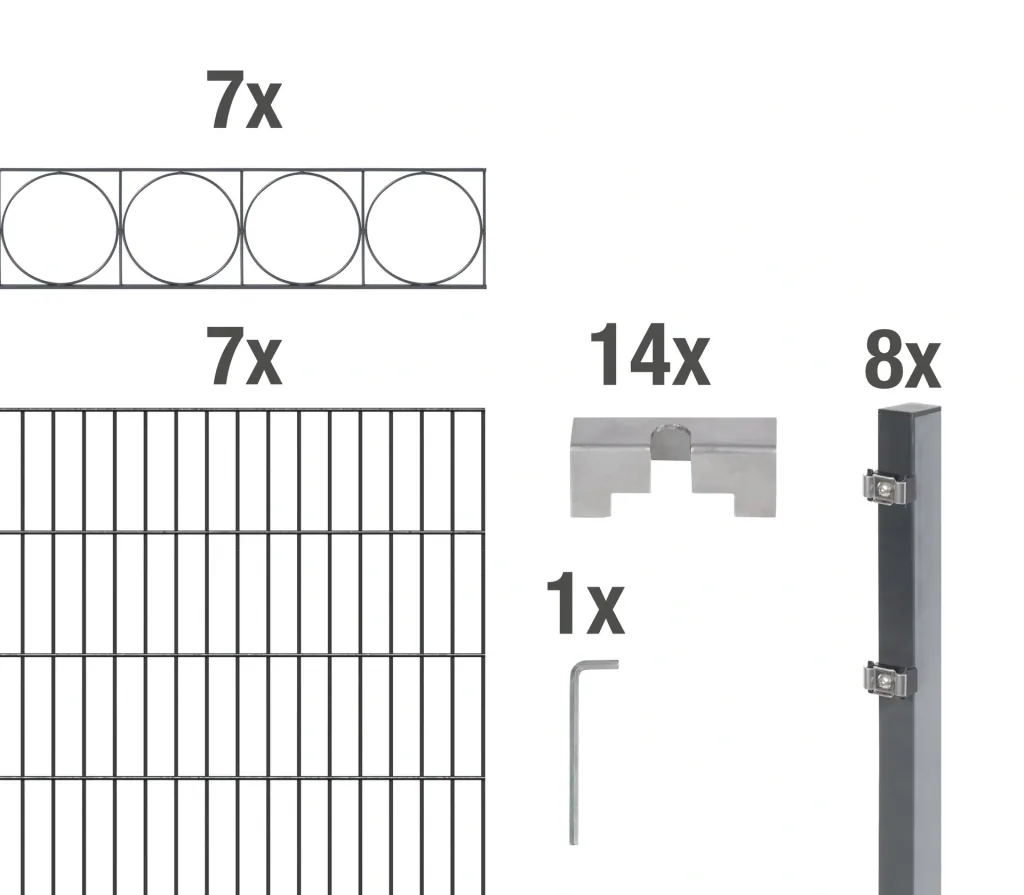 Double rod mesh fence sets anthracite with decorative element "Oslo"", length: 14 m, height: 140 cm