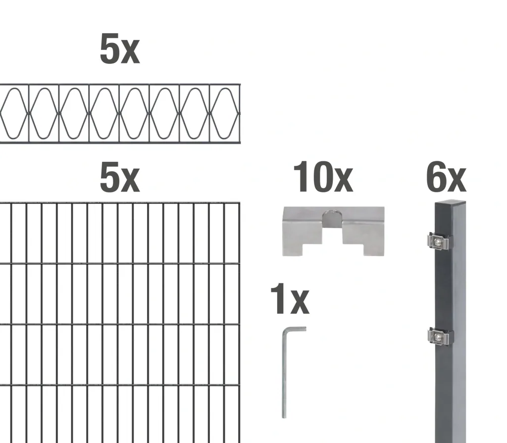 Double rod mesh fence sets anthracite with decorative element "Elegance", length: 10 m, height: 120 cm