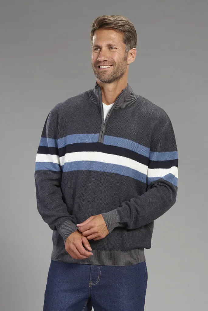 Sweater with stand-up collar, color blue, size 2XL
